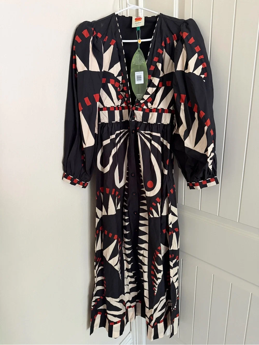 FARM Rio Black, Cream & Red Geometric Button-Front Maxi Dress - Picture 2 of 3